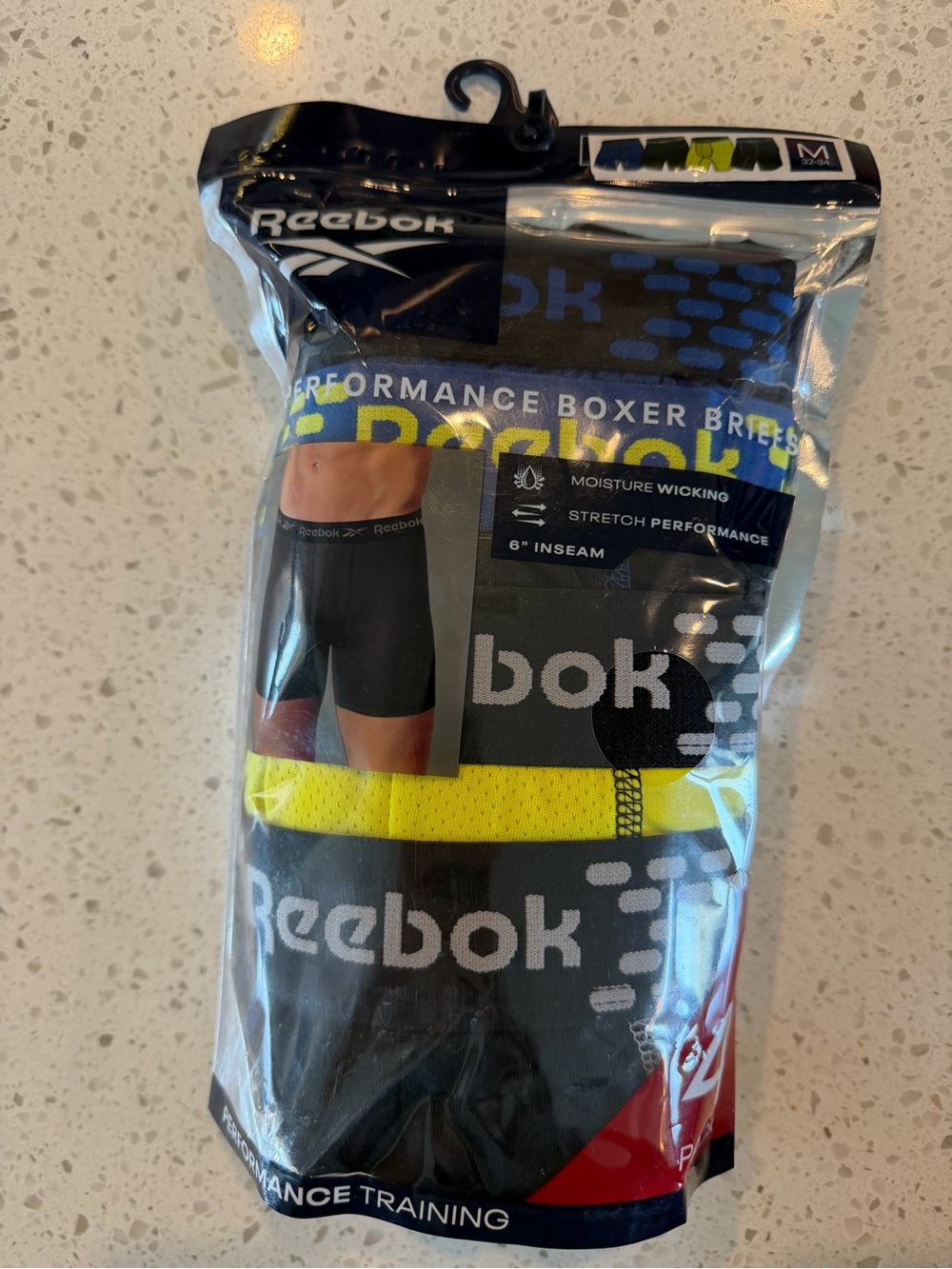 Reebok 4-pack Men’s Multicolor Performance Boxer Briefs Black Blue Yellow M